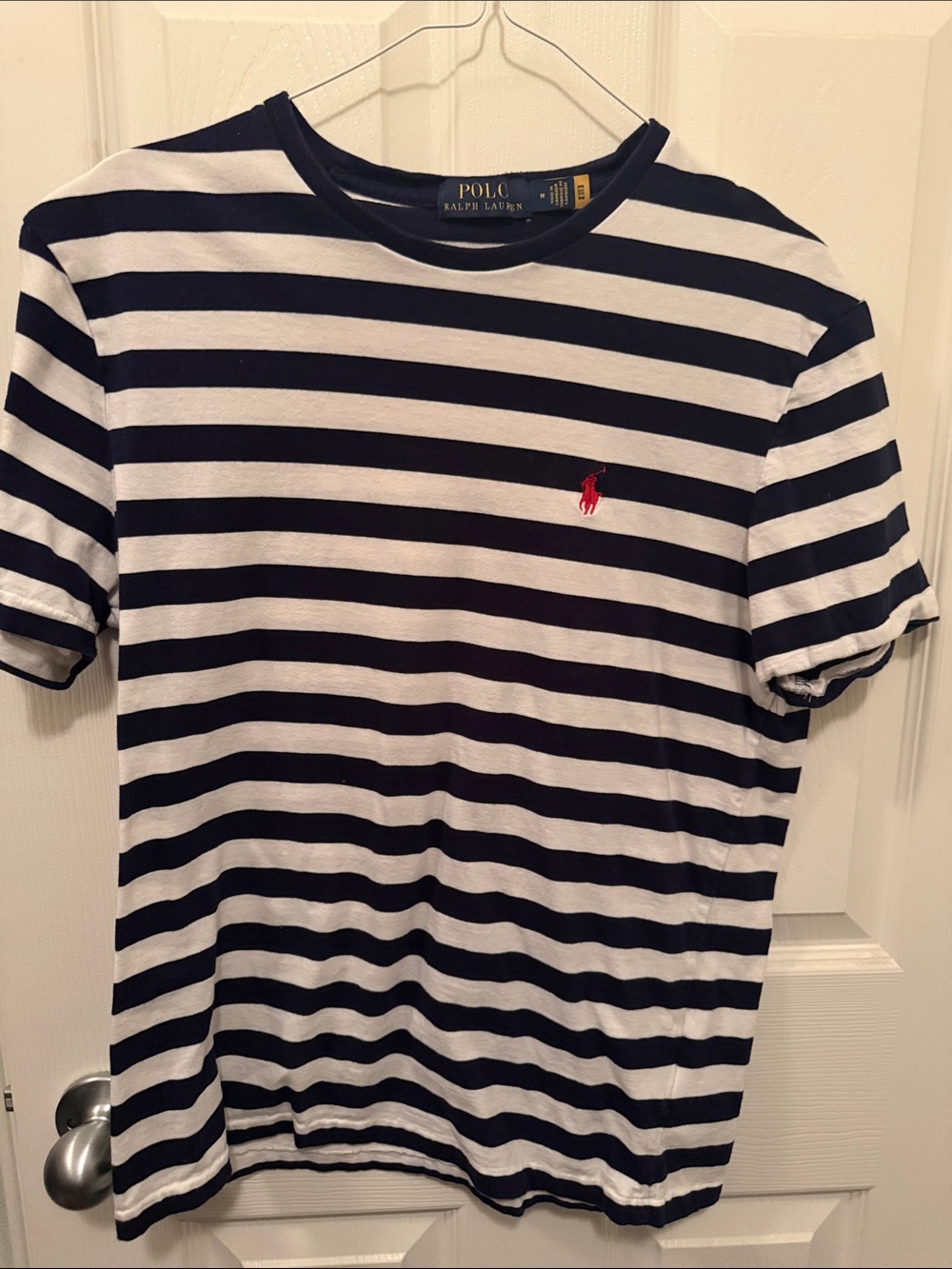Polo by Ralph Lauren Navy & White Striped Short-Sleeve Tee with Red Logo